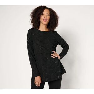 Maya J Women's Top Sz L Carpet Knit Long Sleeve Sequin Tunic Black A690551